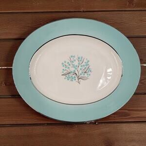 Sevron Blue Lace 9" Serving Platter with Platinum Silver Trim 1950's Mid Century